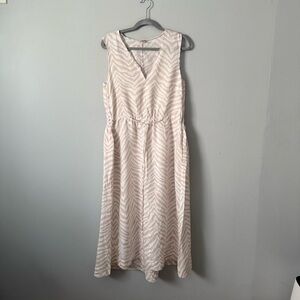 Magaschoni Sleeveless Dress Womens Small Linen Tan Beige V-Neck Zebra Print